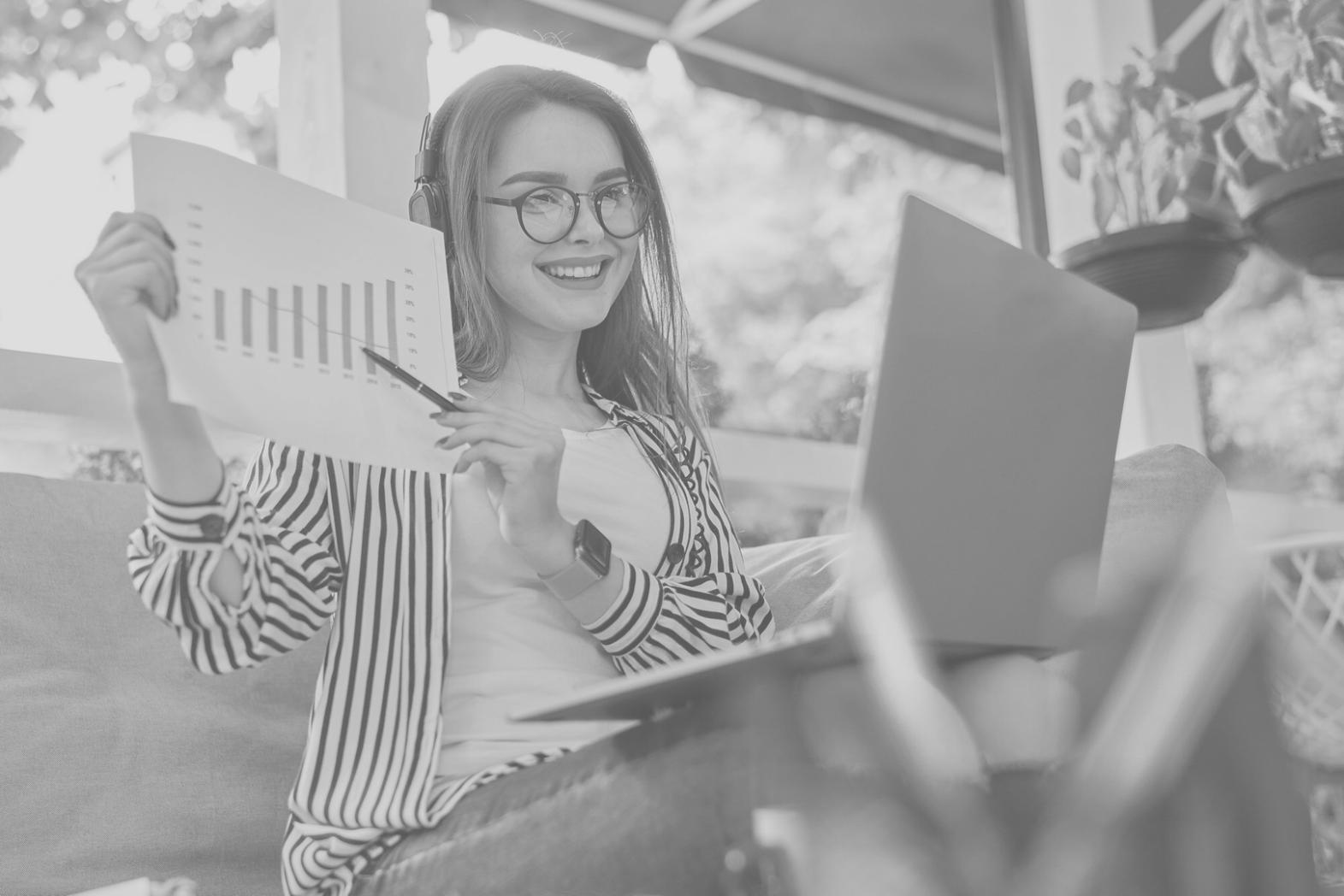 Financial analysis workspace with documents and charts